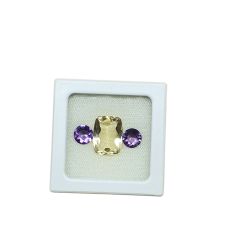 Conjunto Citrino Antique e Ametista Redondo 3 Peças