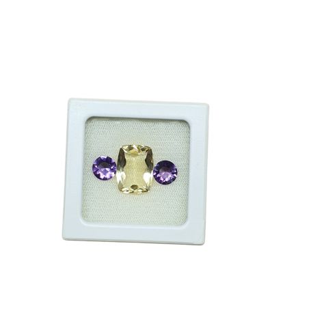 Conjunto Citrino Antique e Ametista Redondo 3 Peças
